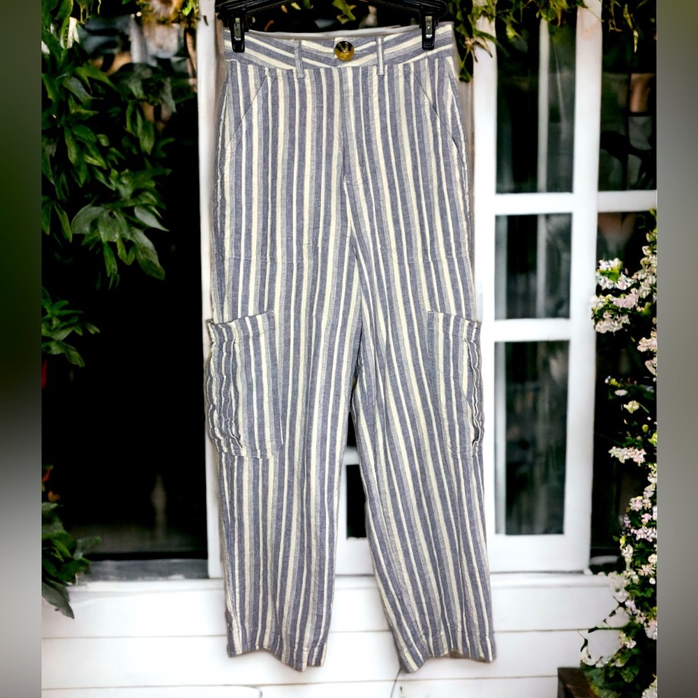 TWIK Women’s pin stripe wide leg cargo pants- XS Petite